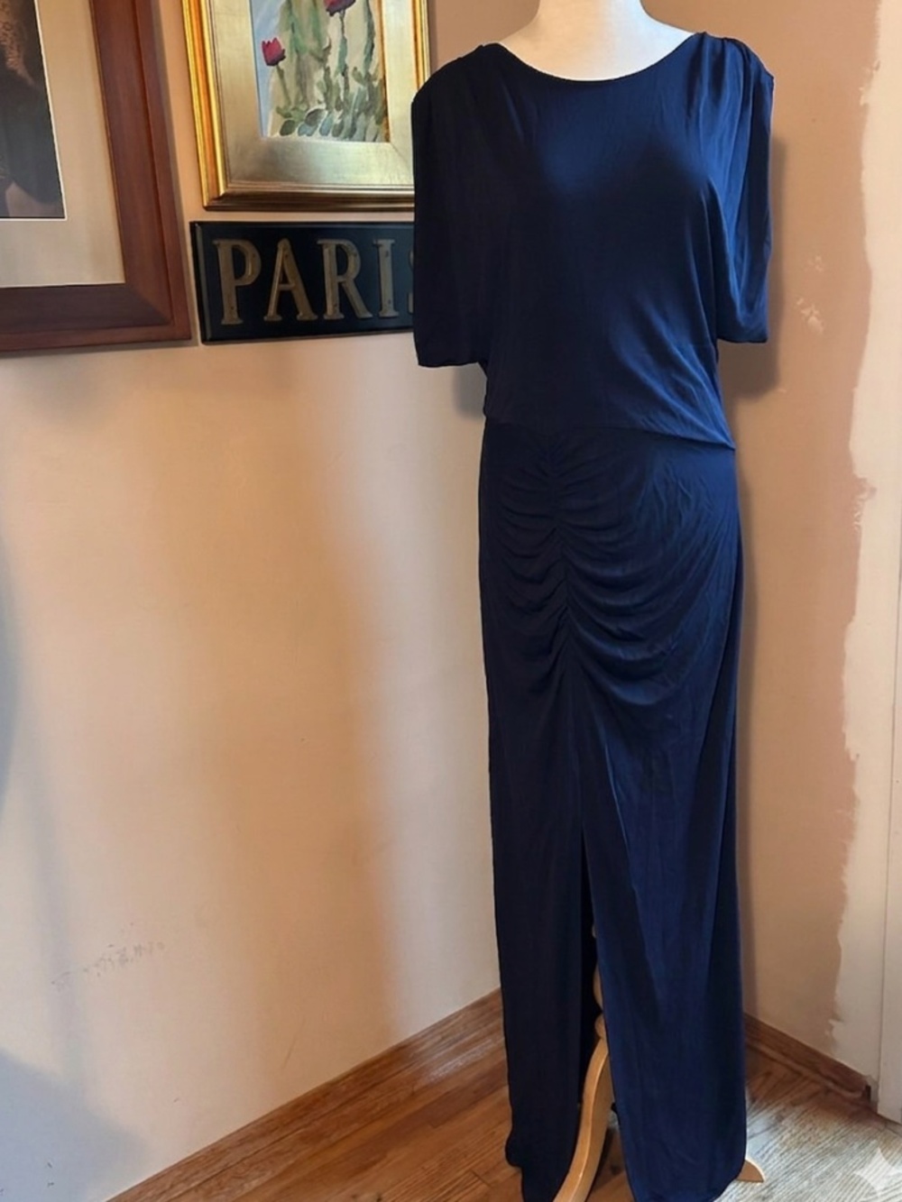 NWT Diane Von Furstenberg Navy Blue Maxi Dress With Front Slit. Size L